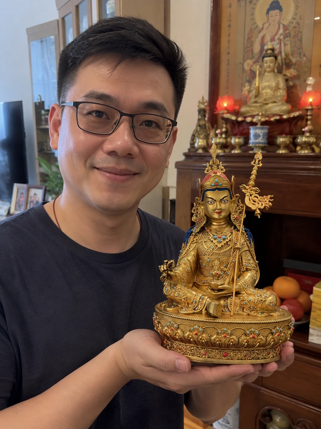 Padmasambhava Guru Rinpoche Statue – Protection, Courage and Wisdom, 21 cm held in a Malaysian home