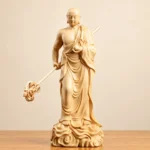 Ksitigarbha (地藏王菩萨) Standing Boxwood Statue – Compassion & Protection · 15 cm