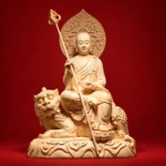 Ksitigarbha (地藏王菩萨) Hinoki Wood Lion Statue – Compassion & Protection · 32 cm