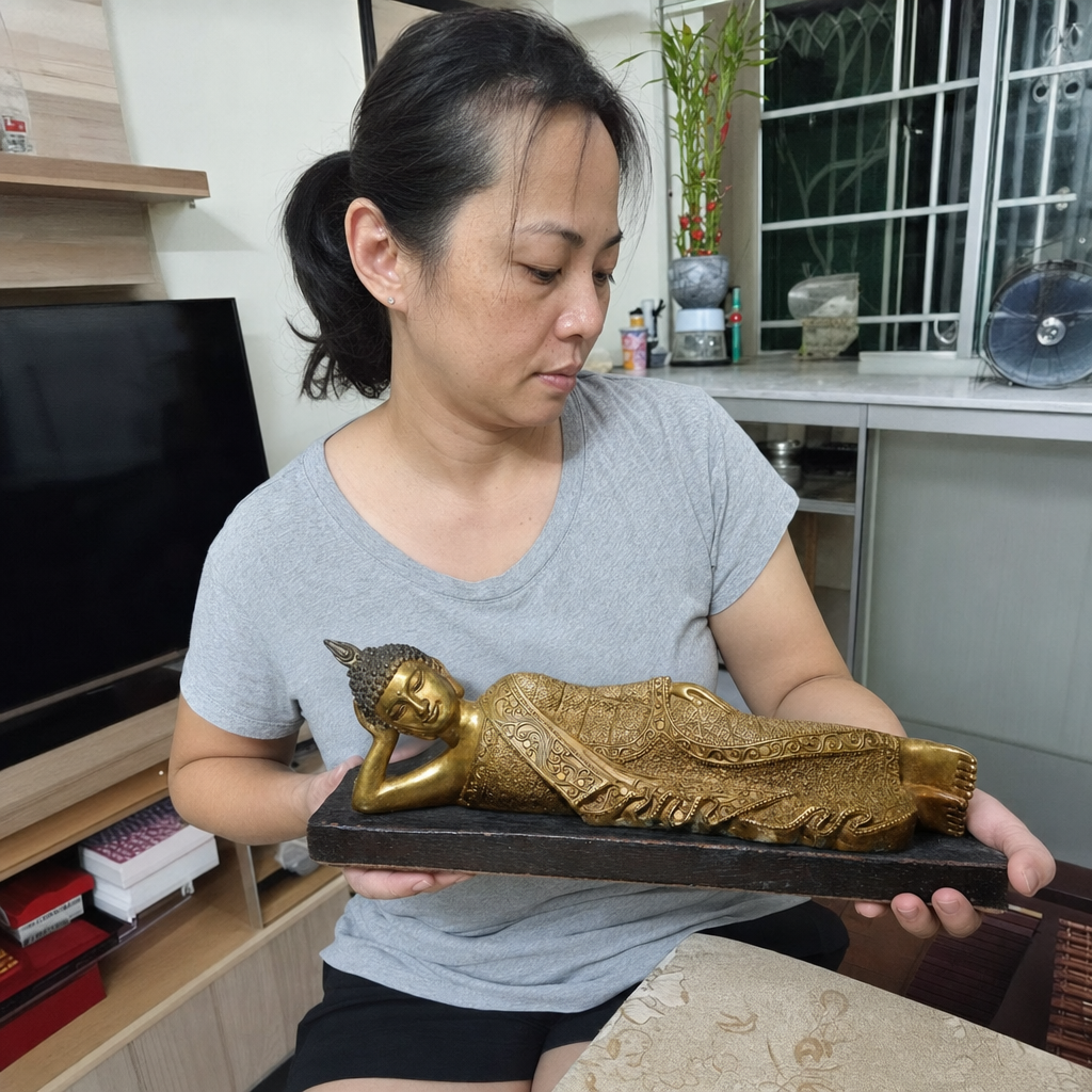 Sleeping Buddha Copper Statue – Peace & Inner Reflection 35 cm lifestyle image in a Malaysian Chinese home