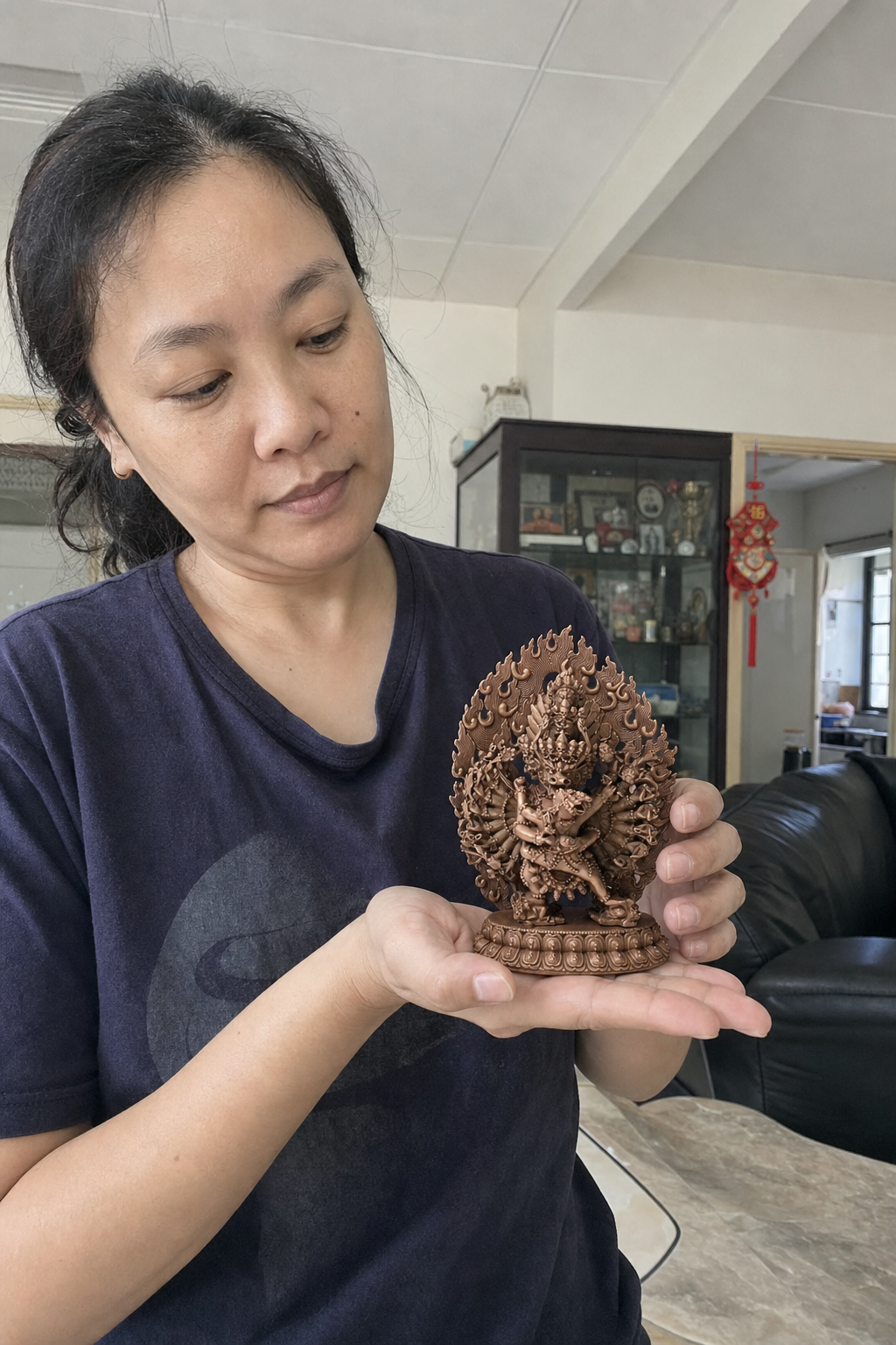Yamantaka Vajrabhairava Red Copper Statue – Wrathful Protection 11 cm lifestyle image in a Malaysian Chinese home