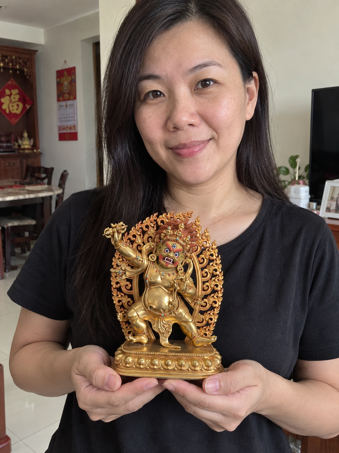 Vajrapani Bodhisattva 金刚手菩萨 copper-gilt statue in a Malaysian home