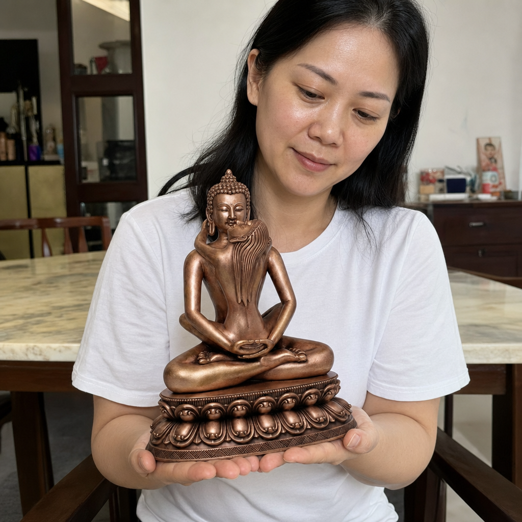 Samantabhadra Yab-Yum Copper Statue – Wisdom & Favourable Conditions 23 cm lifestyle image in a Malaysian Chinese home