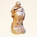 Laughing Buddha (笑佛) Green Sandalwood Statue – Wealth & Good Fortune · 15 cm