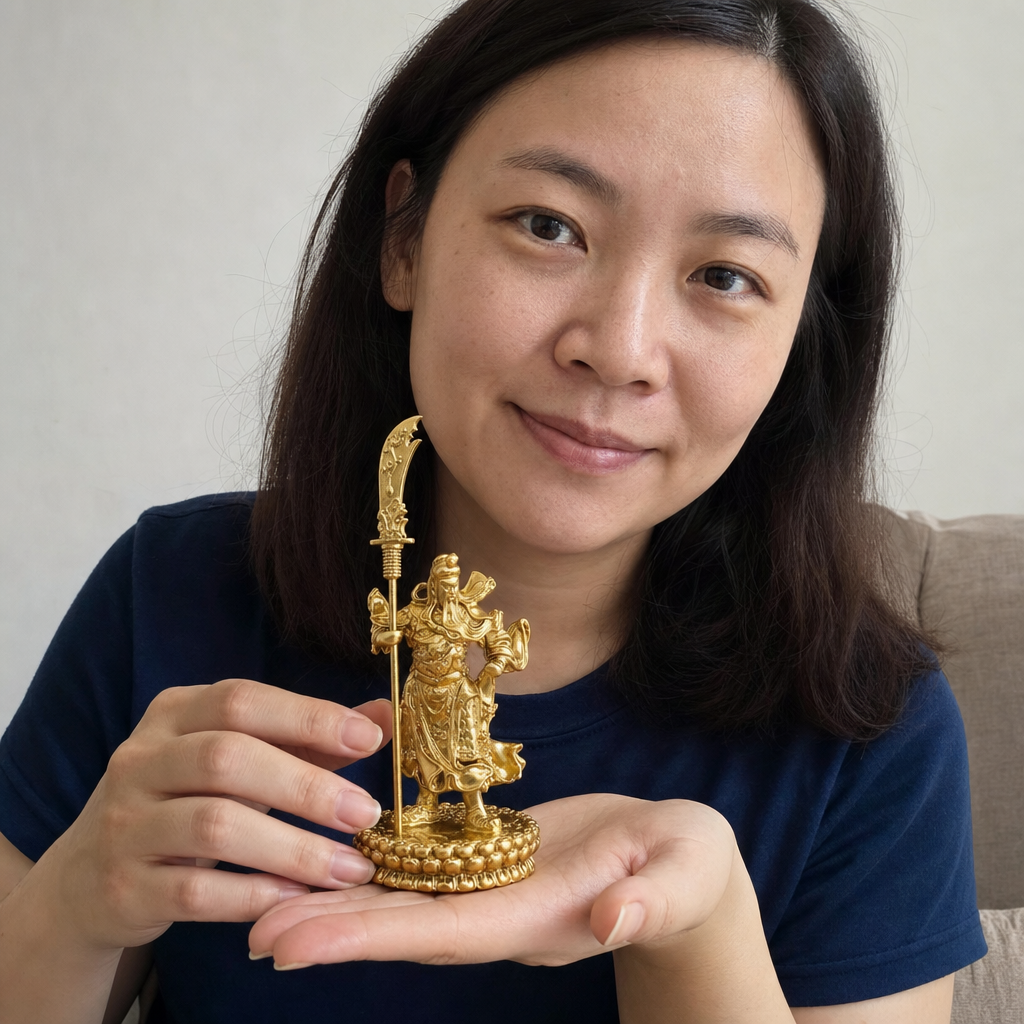 Golden Guan Gong Statue – Wealth & Protection 11.1 cm lifestyle image in a Malaysian Chinese home