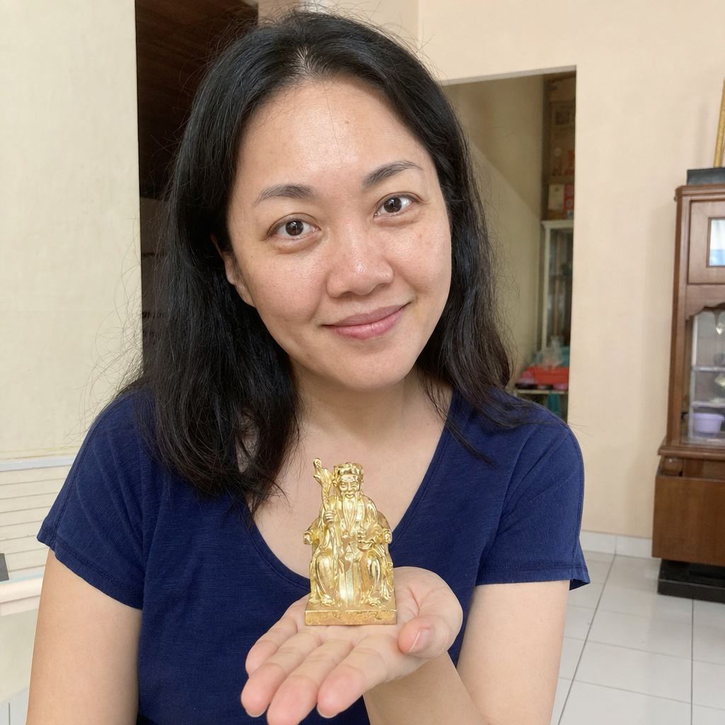 Fude Zhengshen Earth God statue in a Malaysian Chinese home 7.7 cm