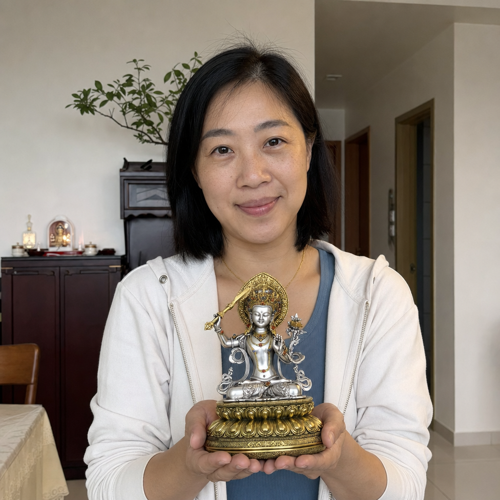 Tibetan Manjushri wisdom sword statue in a Malaysian Chinese home 15 cm