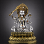 Manjushri (文殊菩萨) Silver-Plated Statue – Wisdom & Clarity · 15 cm