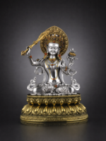 Manjushri (文殊菩萨) Silver-Plated Statue – Wisdom & Clarity · 15 cm