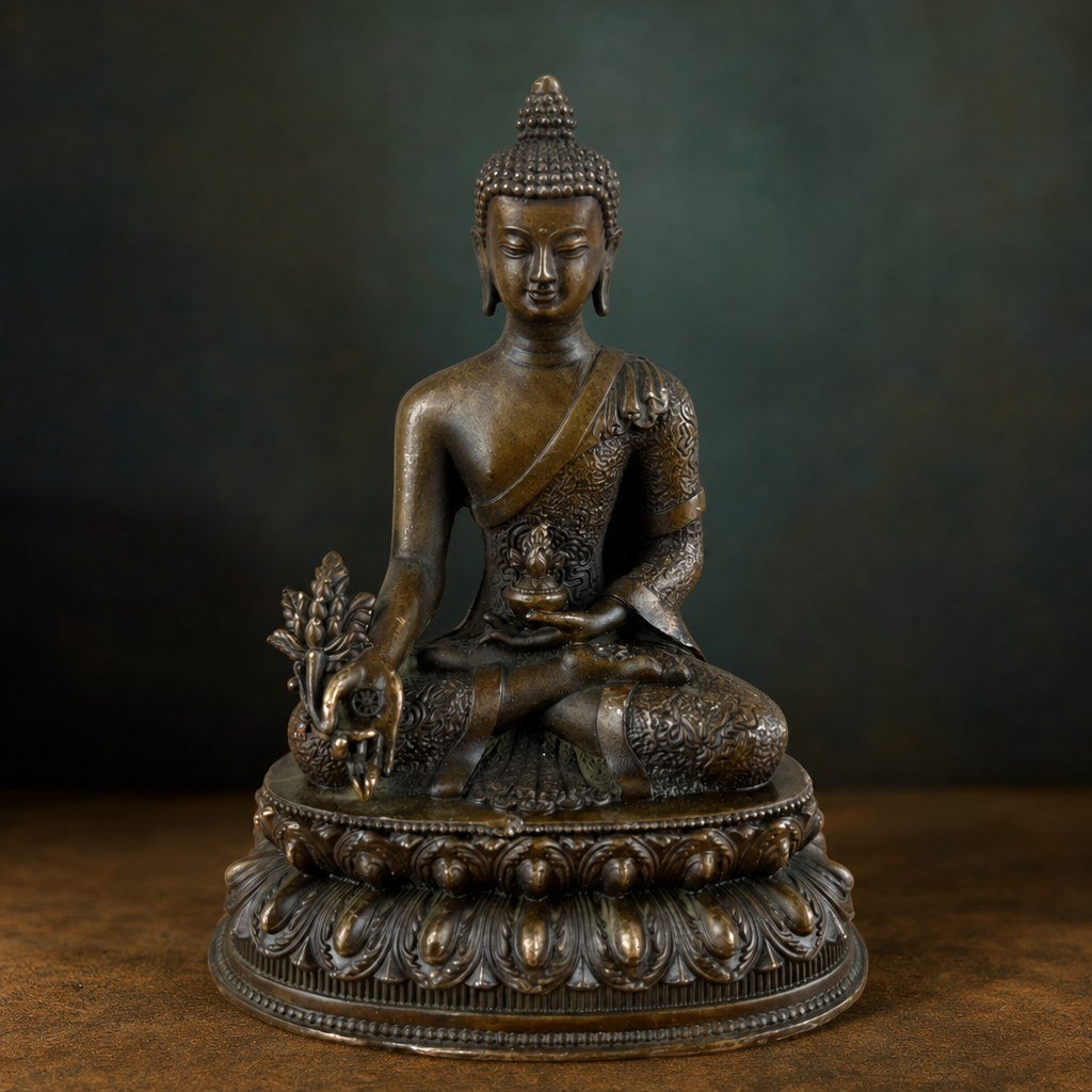 NEXT165_studio_front Medicine Buddha (药师佛) Bronze-Finish Statue – Health & Peace · 10 cm - Image 1