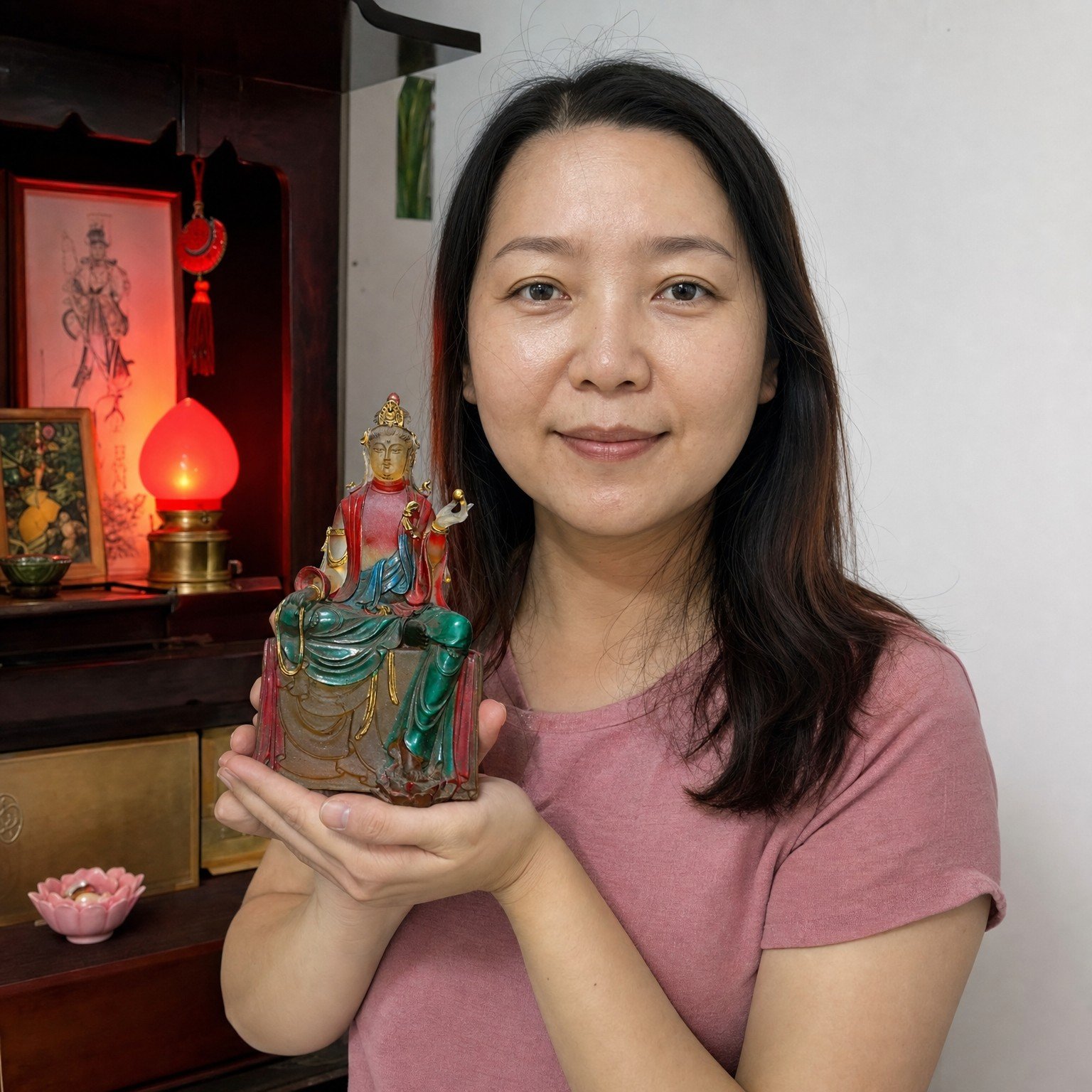 Old Tibetan Glazed Painted Buddha Statue – Peace, Compassion & Family Harmony 8.5 × 6.5 × 16.5 cm