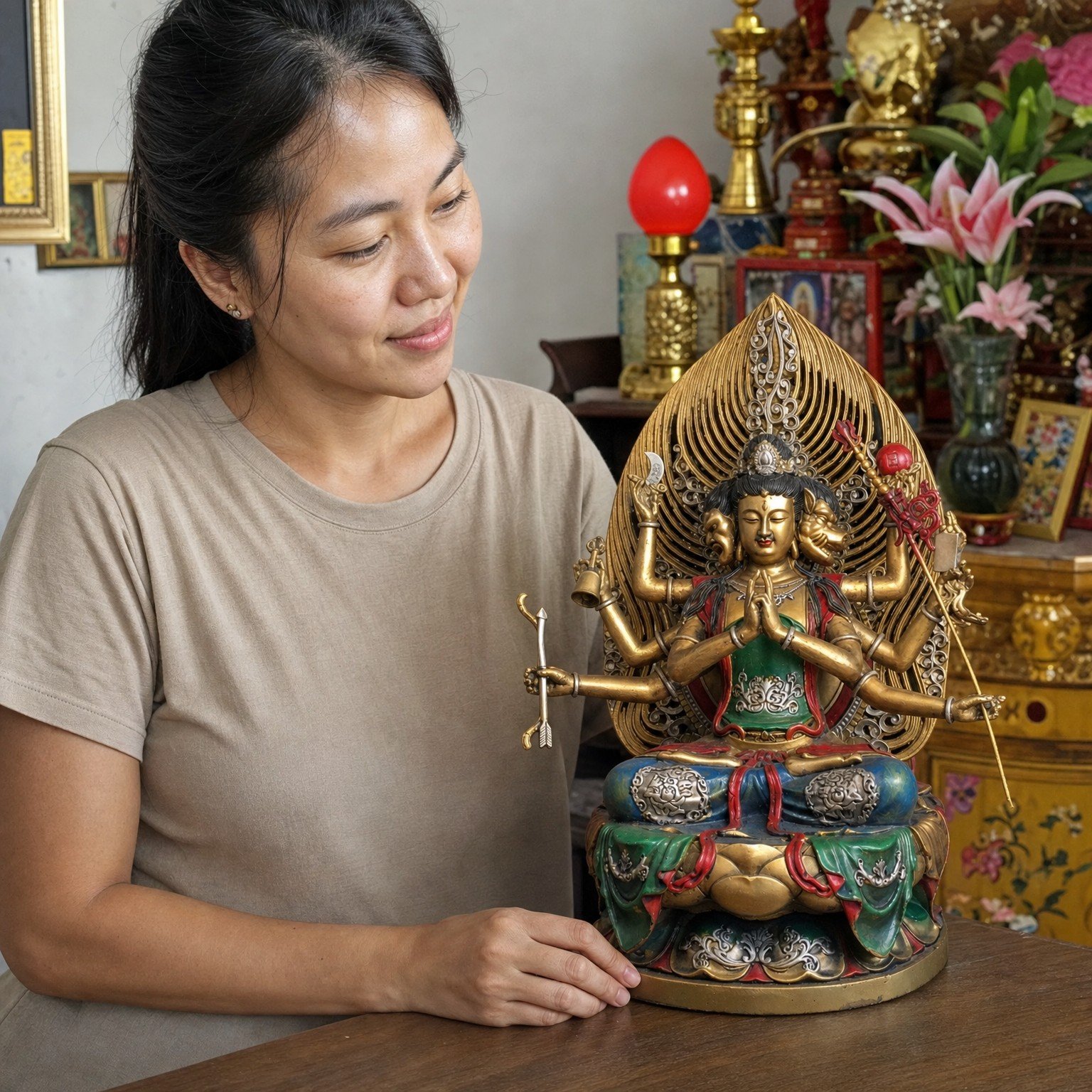 Doumu Yuanjun Taoist Copper Statue – Protection, Blessings & Family Harmony 26 × 19 × 39 cm
