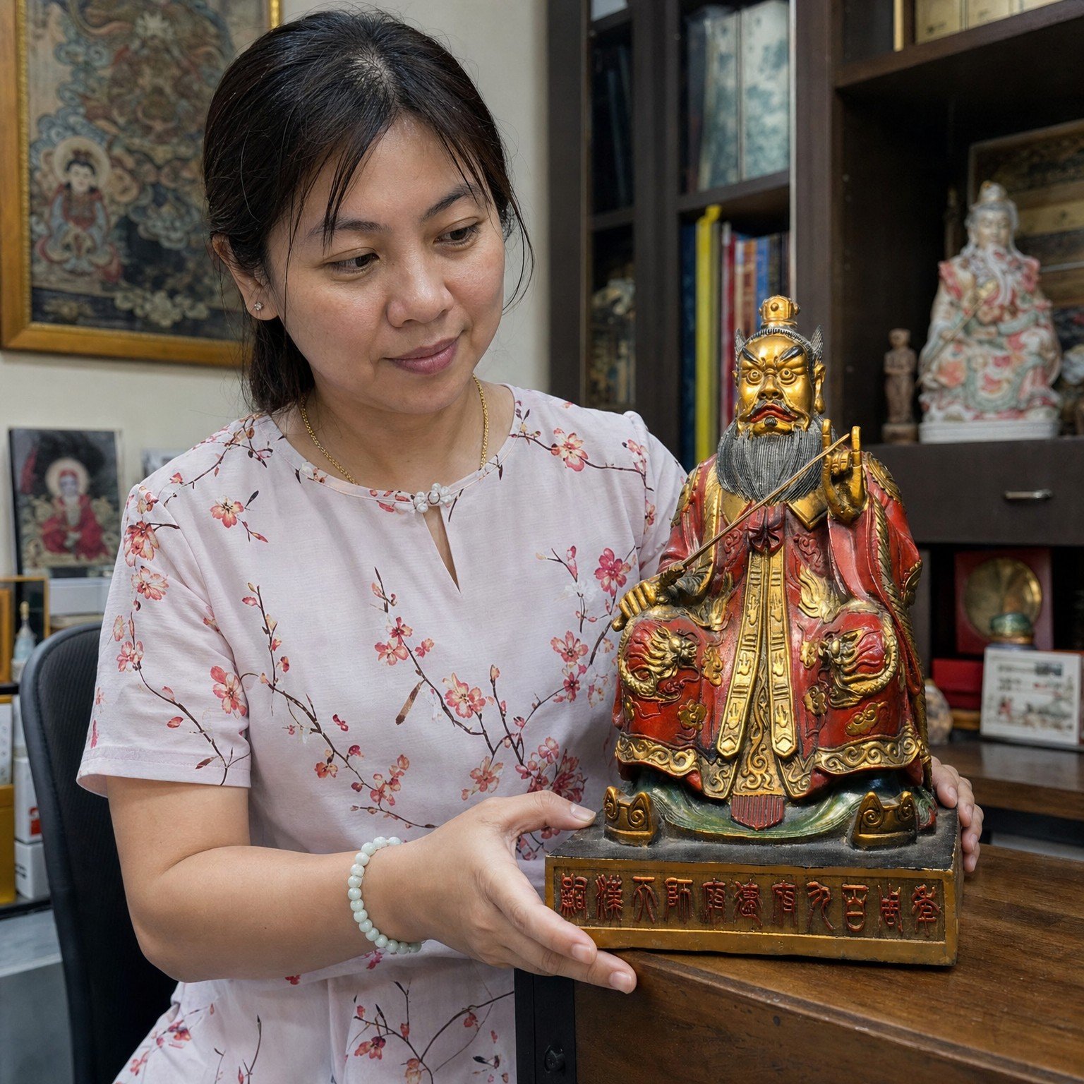 Zhang Tianshi Taoist Guardian Copper Statue – Protection, Courage & Obstacle Removal 16 × 15 × 28 cm