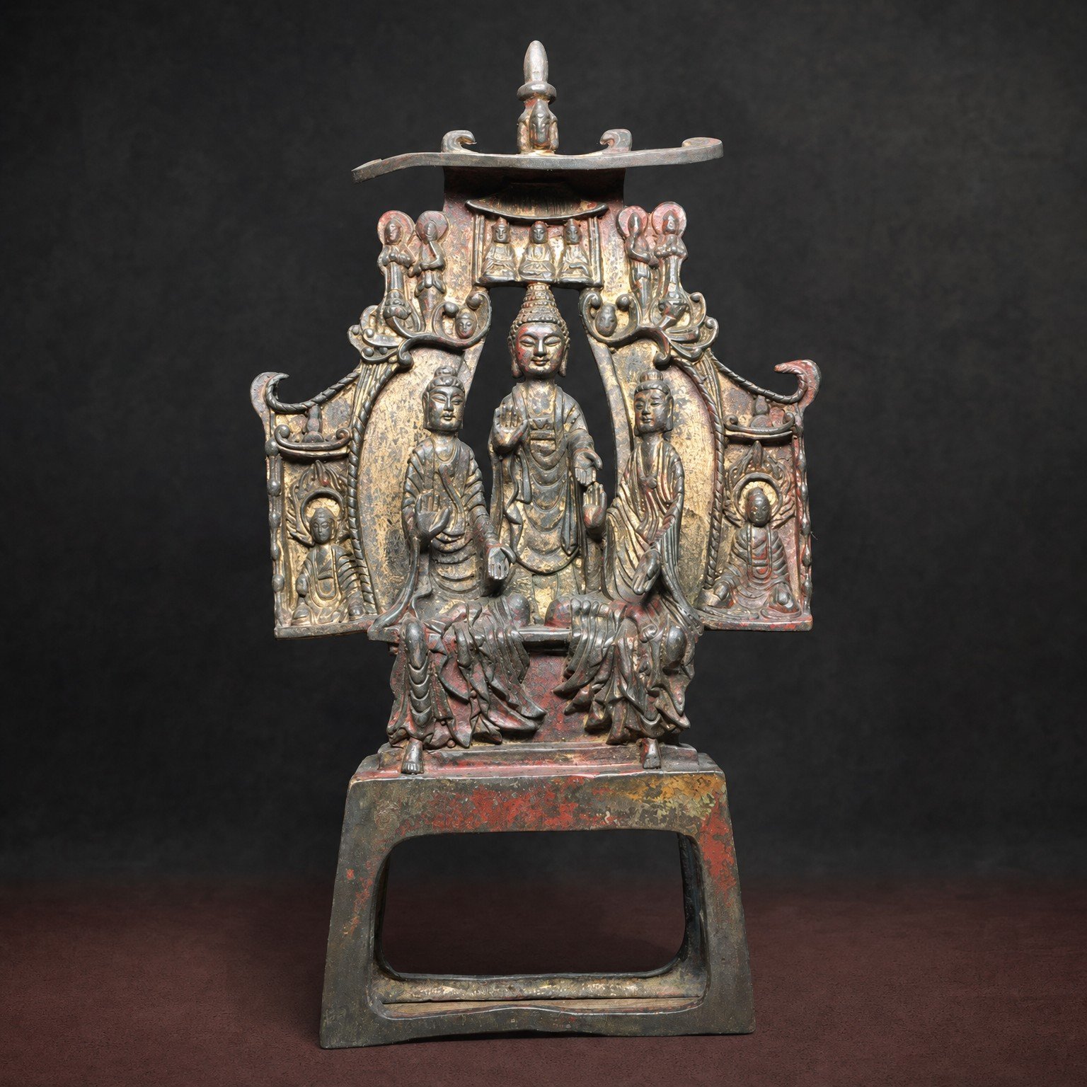NEXT174_studio_front Northern Wei-Style Buddha Triad (佛三尊) Copper Statue – Peace & Wisdom · 31.5 cm - Image 1