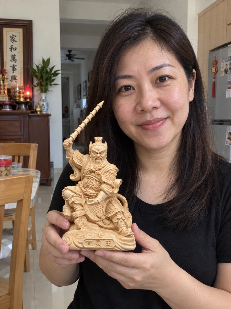 Wang Lingguan 王灵官 wood guardian statue in a Malaysian home
