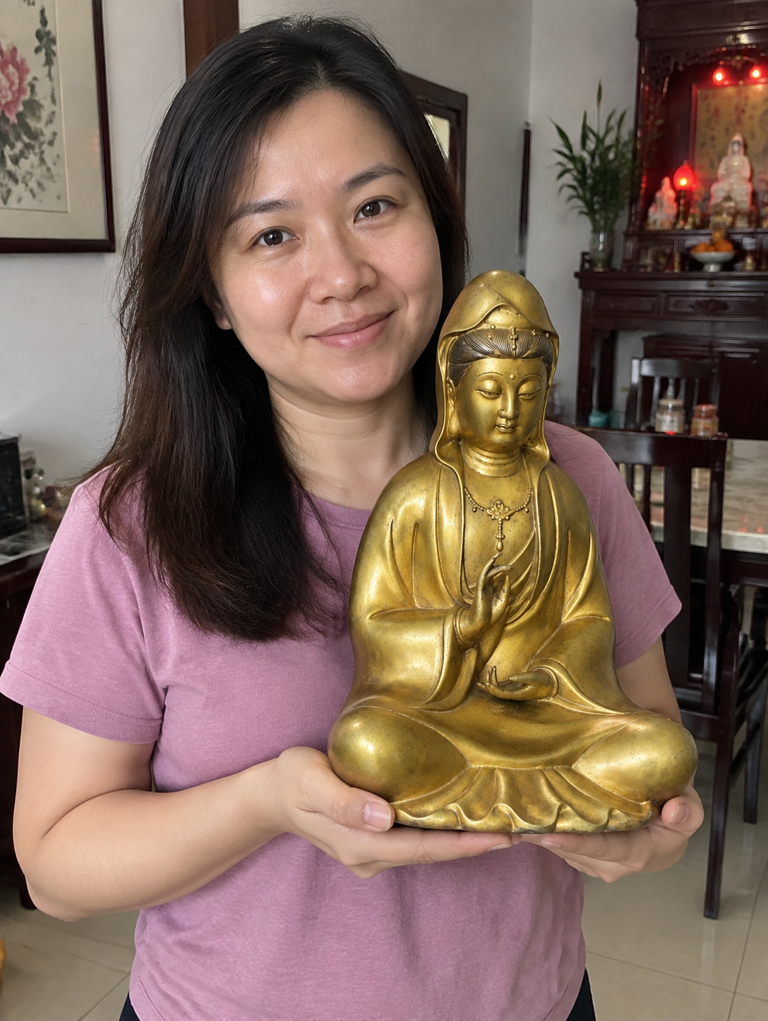 Guanyin 观音菩萨 gilded copper statue in a Malaysian home