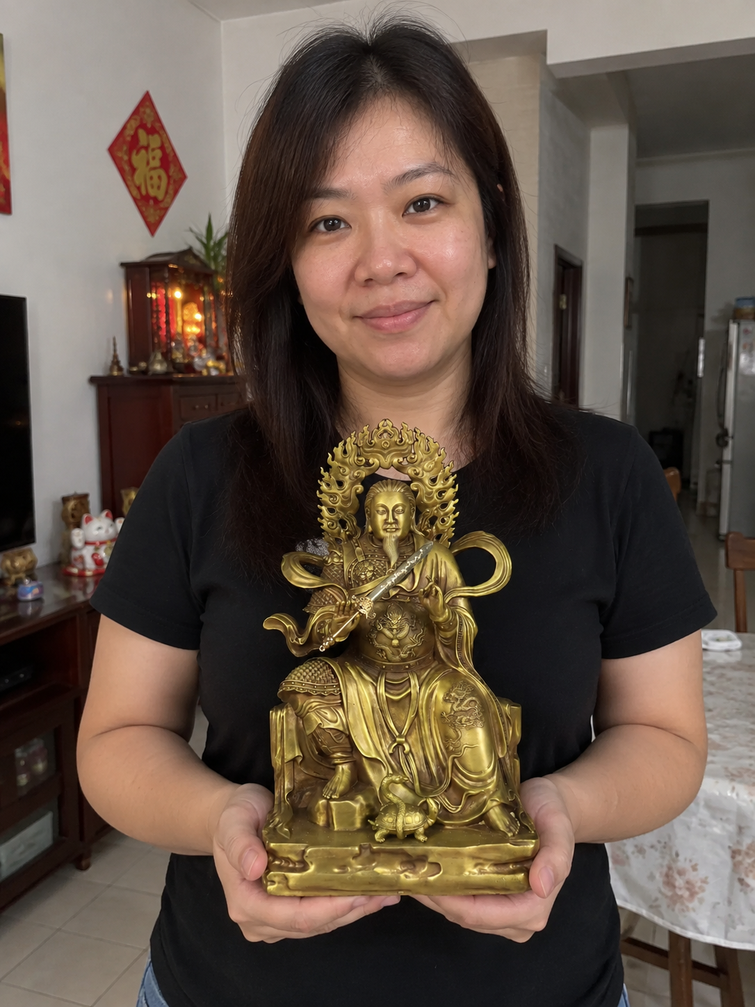 Zhenwu Emperor 真武大帝 old brass statue in a Malaysian home