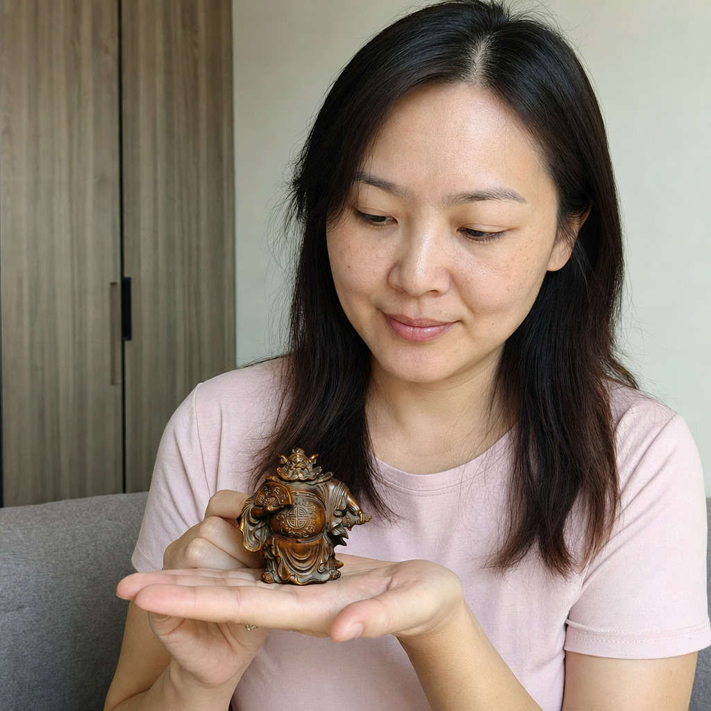 Zhong Kui 钟馗 boxwood guardian statue in a Malaysian home