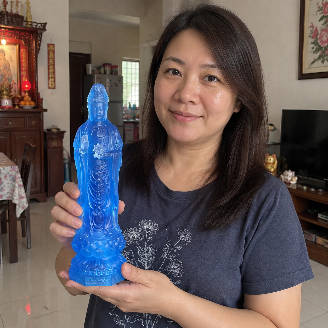 Blue Guanyin 观音菩萨 statue in a Malaysian home