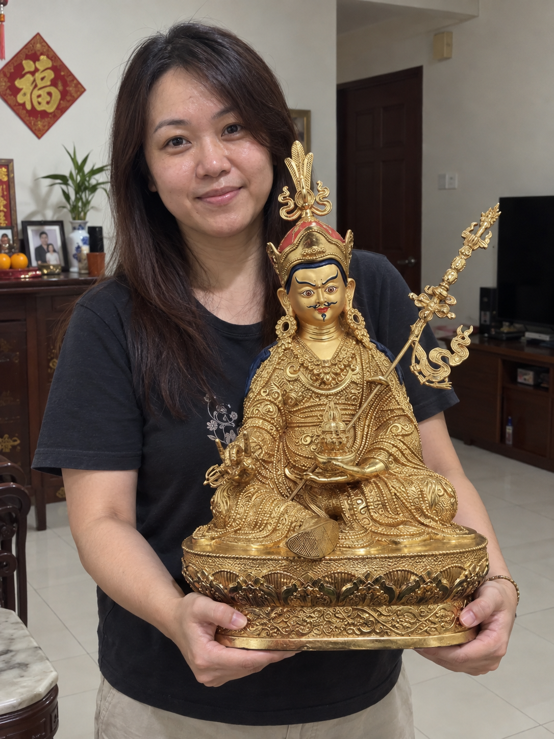 Guru Rinpoche Padmasambhava 莲花生大师 copper-gilt statue in a Malaysian home